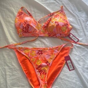 Xhilaration Floral Orange and Pink Bikini Set